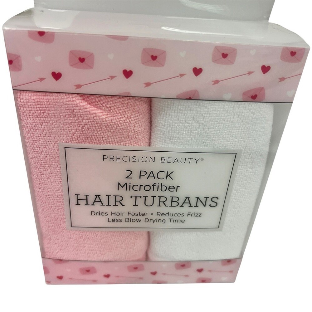 Precision Beauty Hair Turban Wrap Towel 2 Pack Pink & White Fast Dry
